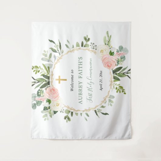 Tenture Première communion baptême en or rose (Devant)