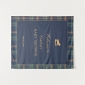 Tenture Preppy Navy Plaid Baby Shower with Rocking horse (Devant (Horizontal))