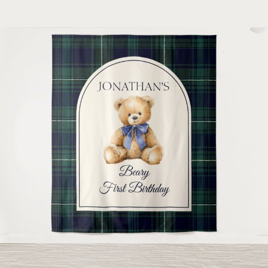 Tenture Preppy Teddy Bear Birthday Photo Backdrop (Devant)