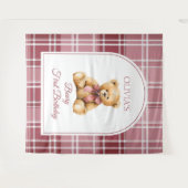 Tenture Preppy Teddy Bear Pink Bow Birthday Photo Backdrop (Devant (Horizontal))