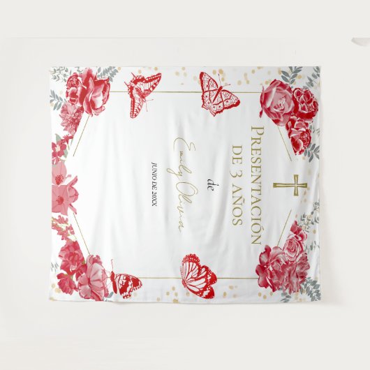 Tenture Presentación 3 años BackdropButterflys Rouge (Devant (Horizontal))