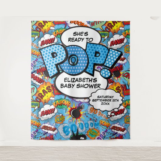 Tenture Prêt à pop Baby shower bleu fond photo (Devant)