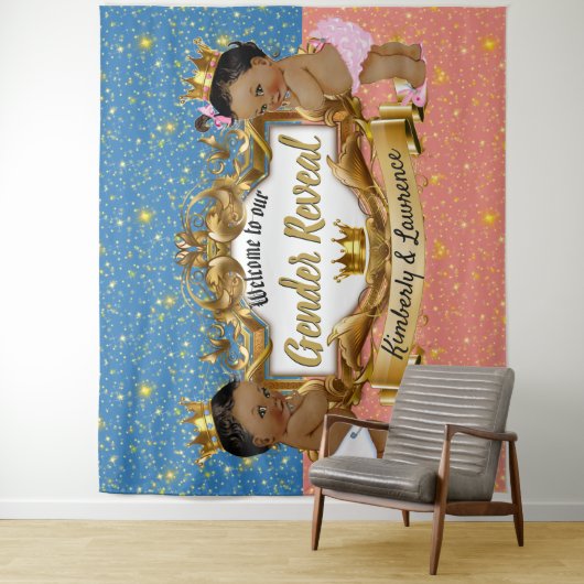 Tenture Prince/Princesse Africaine Rose/Bleu/Or Étincelle (En situation)