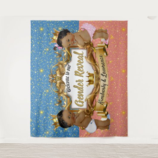 Tenture Prince/Princesse Africaine Rose/Bleu/Or Étincelle (Devant)