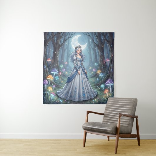 Tenture Princesse bleu argent dans la forêt (En situation)
