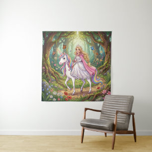 Tenture Princesse de dessin animé chevauchant la licorne