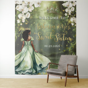 Tenture Princesse noire et grenouille robe verte douce 16