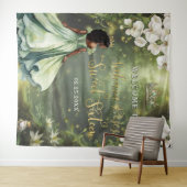 Tenture Princesse noire et robe verte sage grenouille Swee (En situation (horizontale))