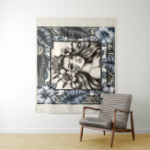 Tenture Princesse polynésienne Bleu Floral Tribal (En situation)