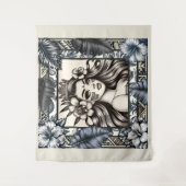 Tenture Princesse polynésienne Bleu Floral Tribal (Devant)