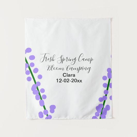 Tenture Printemps frais camping fleurs de lavande nom date (Devant)
