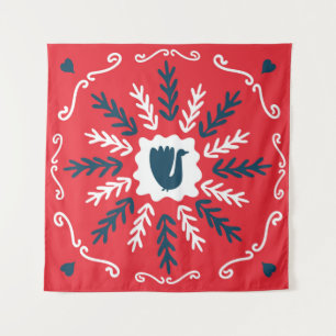 Tenture Printemps, Joyeux Noël folk art carré doodart jusq