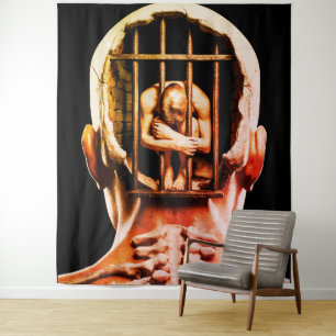 Tenture Prison de l'Esprit – Art Mural Conceptuel Surréal