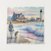 Tenture Promenade côtière jusqu'au phare au coucher du sol (Devant)
