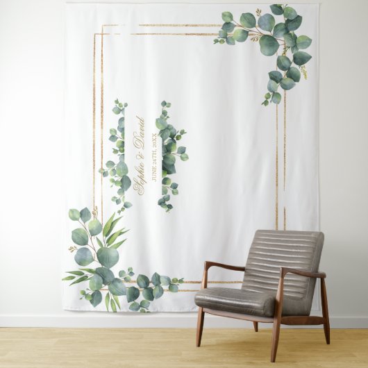 Tenture Prop Mariage de trame or Eucalyptus Foliage modern (En situation)