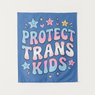Tenture Protéger les enfants trans Kawaii Stars Retro Prid