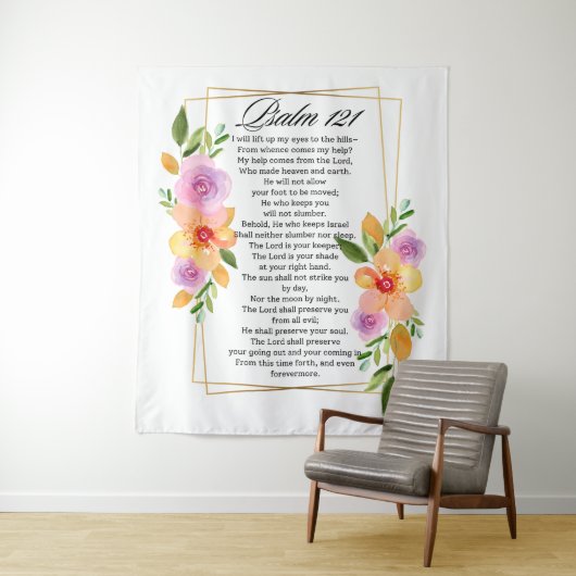 Tenture Psaume 121 Cadre géométrique floral (En situation)