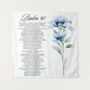 Tenture Psaume 91 Aquarelle Fleur Bleue Écritures Biblique