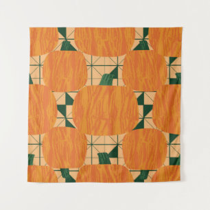 Tenture Pumpkins on geometric triangle background seamless