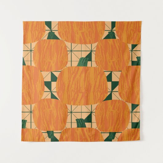 Tenture Pumpkins on geometric triangle background seamless (Devant)