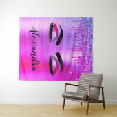 Tenture Purple Glitter Sparkle Eyelashes Monogram (En situation (horizontale))