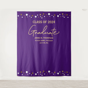 Tenture Purple Gold Confetti Classe de graduation 2024