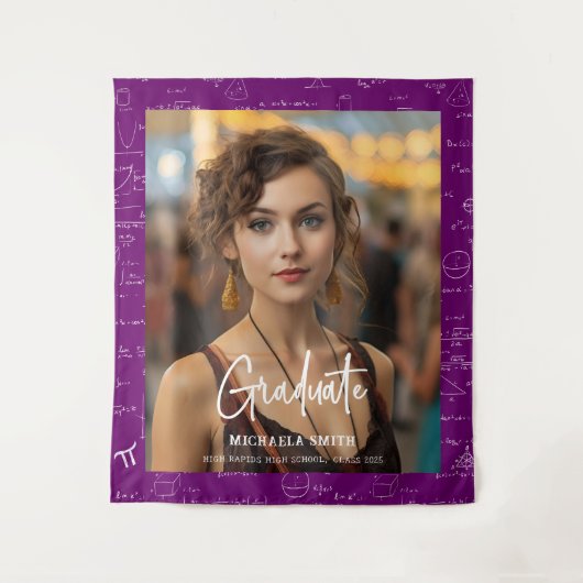 Tenture Purple Math Handwritten Script Photo Graduation (Devant)