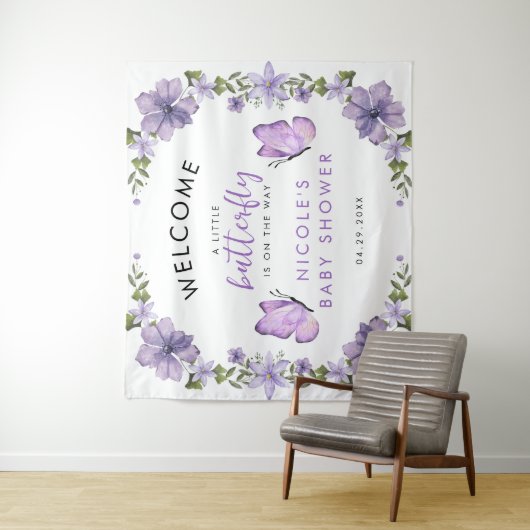 Tenture Purple Papillons Aquarelle Fleur sauvage Baby Show (En situation)
