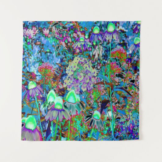 Tenture Purple psychédélique et fleurs de jardin vert citr (Devant)