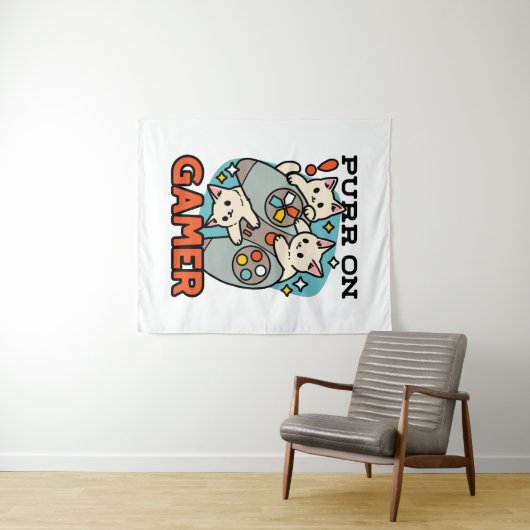 Tenture Purr sur joueur - Conception de jeu avec un chat m (En situation (horizontale))