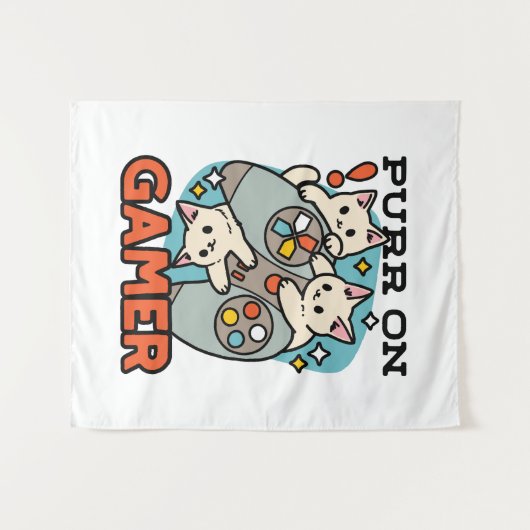 Tenture Purr sur joueur - Conception de jeu avec un chat m (Devant (Horizontal))