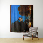 Tenture Putto dans un ciel bleu déverse une cascade de fle (En situation)