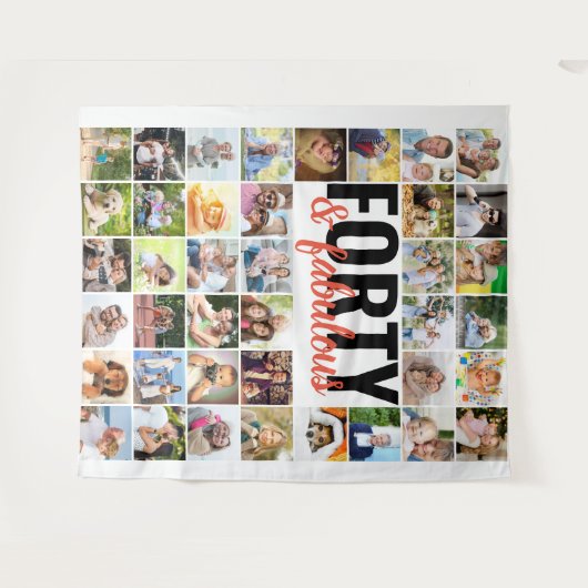 Tenture Quarante ans et fabuleux Collage photo Anniversair (Devant (Horizontal))