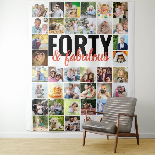 Tenture Quarante ans et fabuleux Collage photo Anniversair (En situation)
