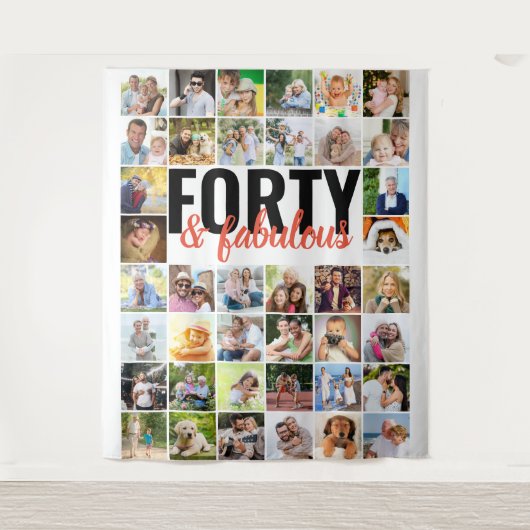 Tenture Quarante ans et fabuleux Collage photo Anniversair (Devant)