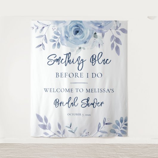 Tenture Quelque Chose de Bleu Script Baby Shower Mariage (Devant)