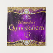 Tenture Quinceanera 15e Anniversaire Confetti Violet Or (Devant)