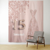 Tenture Quinceanera 15e anniversaire rose or parties scint (En situation)