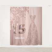 Tenture Quinceanera 15e anniversaire rose or parties scint (Devant)