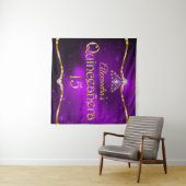 Tenture Quinceanera 15e Anniversaire Violet Pailleté Or (En situation (horizontale))