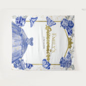 Tenture Quinceanera Arrière-plan Robe Bleue Royale Florale (Devant (Horizontal))