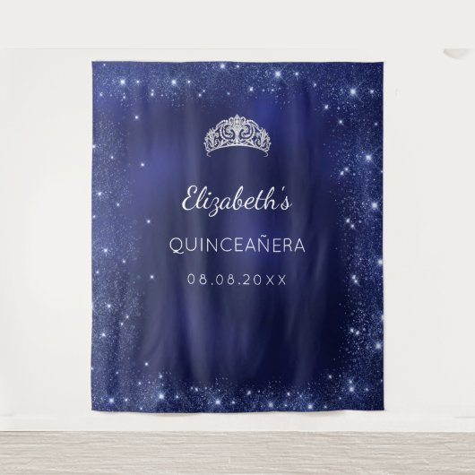 Tenture Quinceanera bleu parties scintillant poussière nom (Devant)