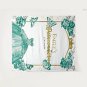 Tenture Quinceanera Fond Émeraude Vert Robe Florale (Devant (Horizontal))