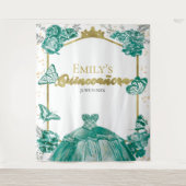 Tenture Quinceanera Fond Émeraude Vert Robe Florale (Devant)