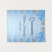 Tenture Quinceañera Ice Blue Silver Winter Snowflake (Devant (Horizontal))