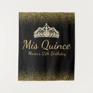 Tenture Quinceanera Pailleté Noir et Or