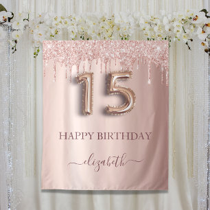 Tenture Quinceañera rose gold pailleté rose fuchsia d'anni