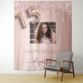 Tenture Quinceanera rose or rousse parties scintillant gou (En situation)