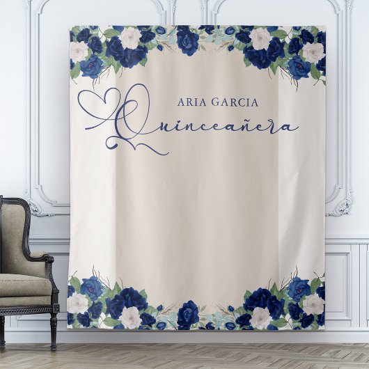 Tenture Quinceanera Royal Rose Bleu Floral fond