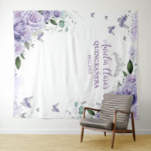 Tenture Quinceañera XV 16 Roses Violettes Fleurs Papillons (En situation (horizontale))